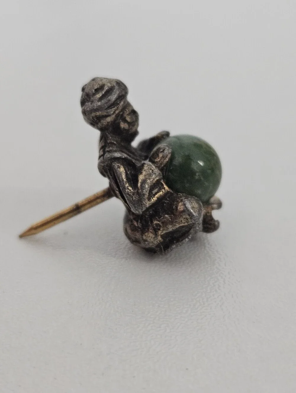 Vintage Rare Seer Fortune Teller Holding Natural Stone Ball Tie Tack Pin